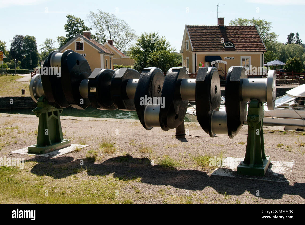 Crankshaft, from, marine, diesel, on, keyside, at, motola, on, lake