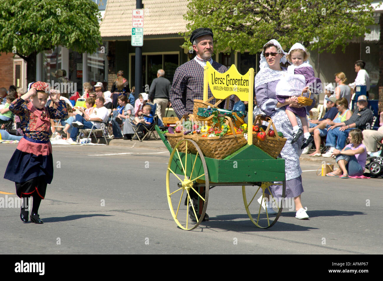 A dutch family in the Tulip Time parade in Pella Iowa USA Stock Photo