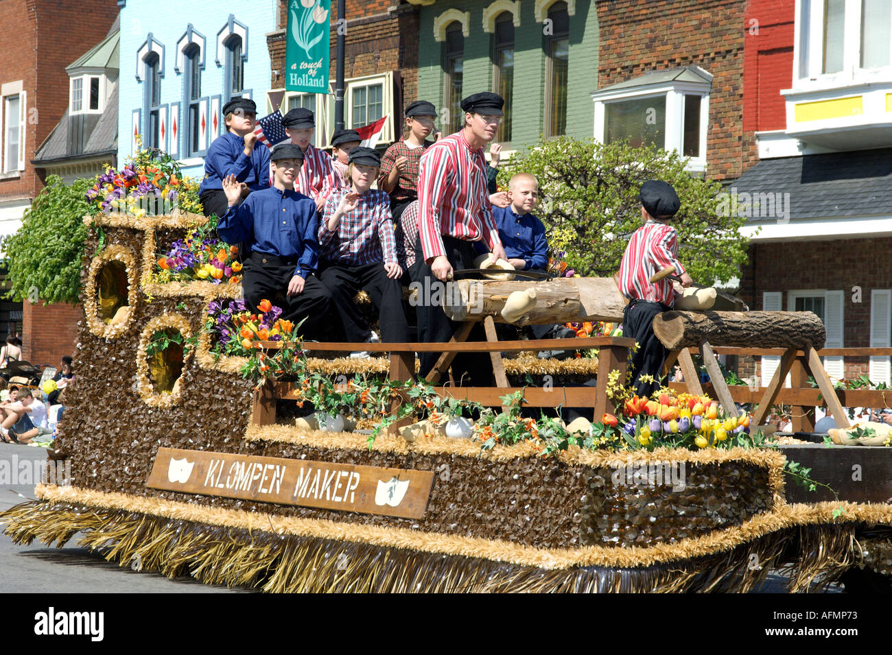 Klompen Maker float in the Tulip Time parade in Pella Iowa USA Stock