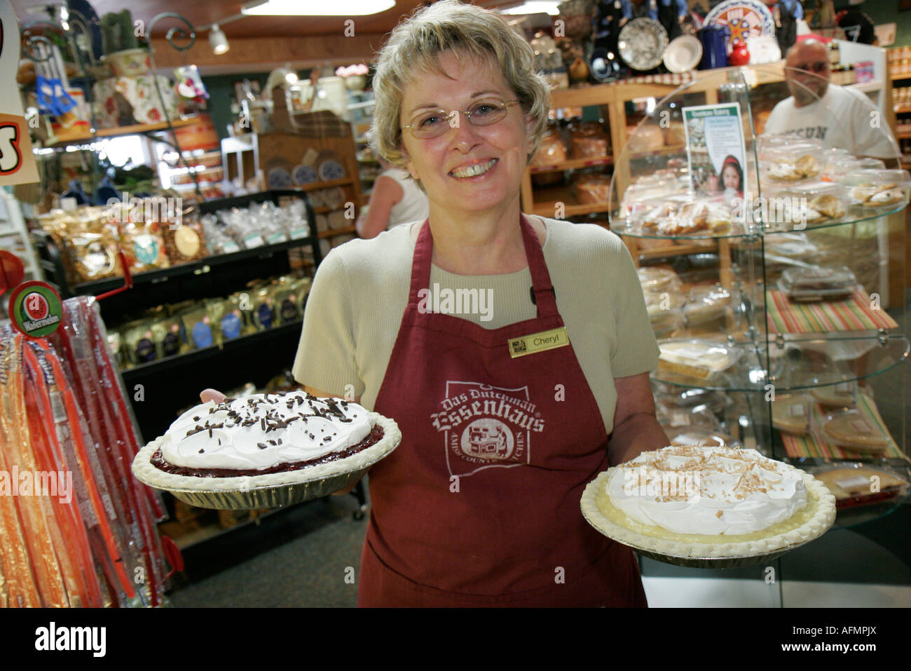 Indiana Elkhart County,Middlebury,Das Dutchman Essenhaus,Amish bakery,pies,dessert,visitors travel traveling tour tourist tourism landmark landmarks c Stock Photo