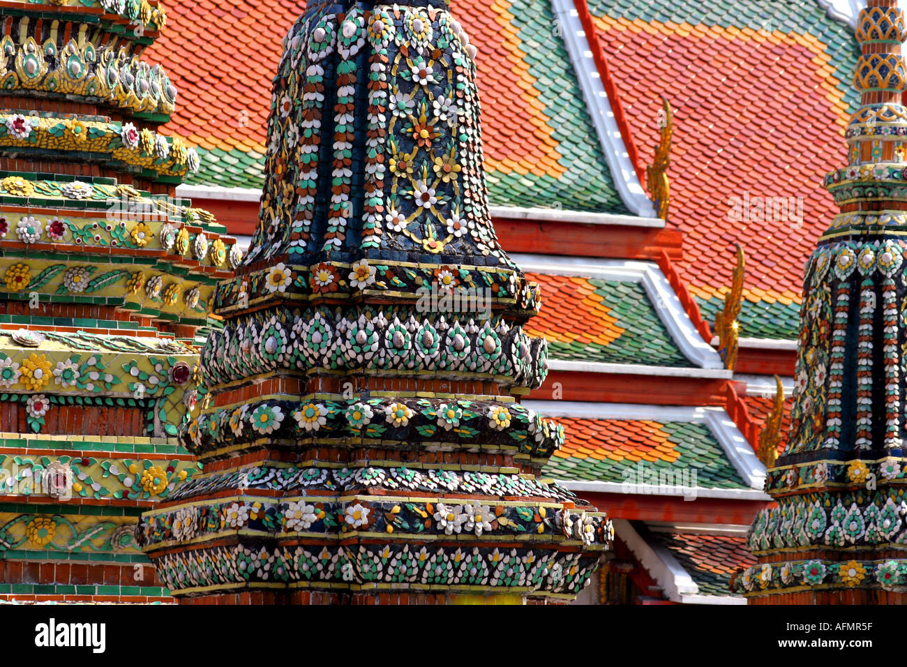 Colorful roof tiles of Wat Pho Temples in Bangkok Thailand Stock Photo ...