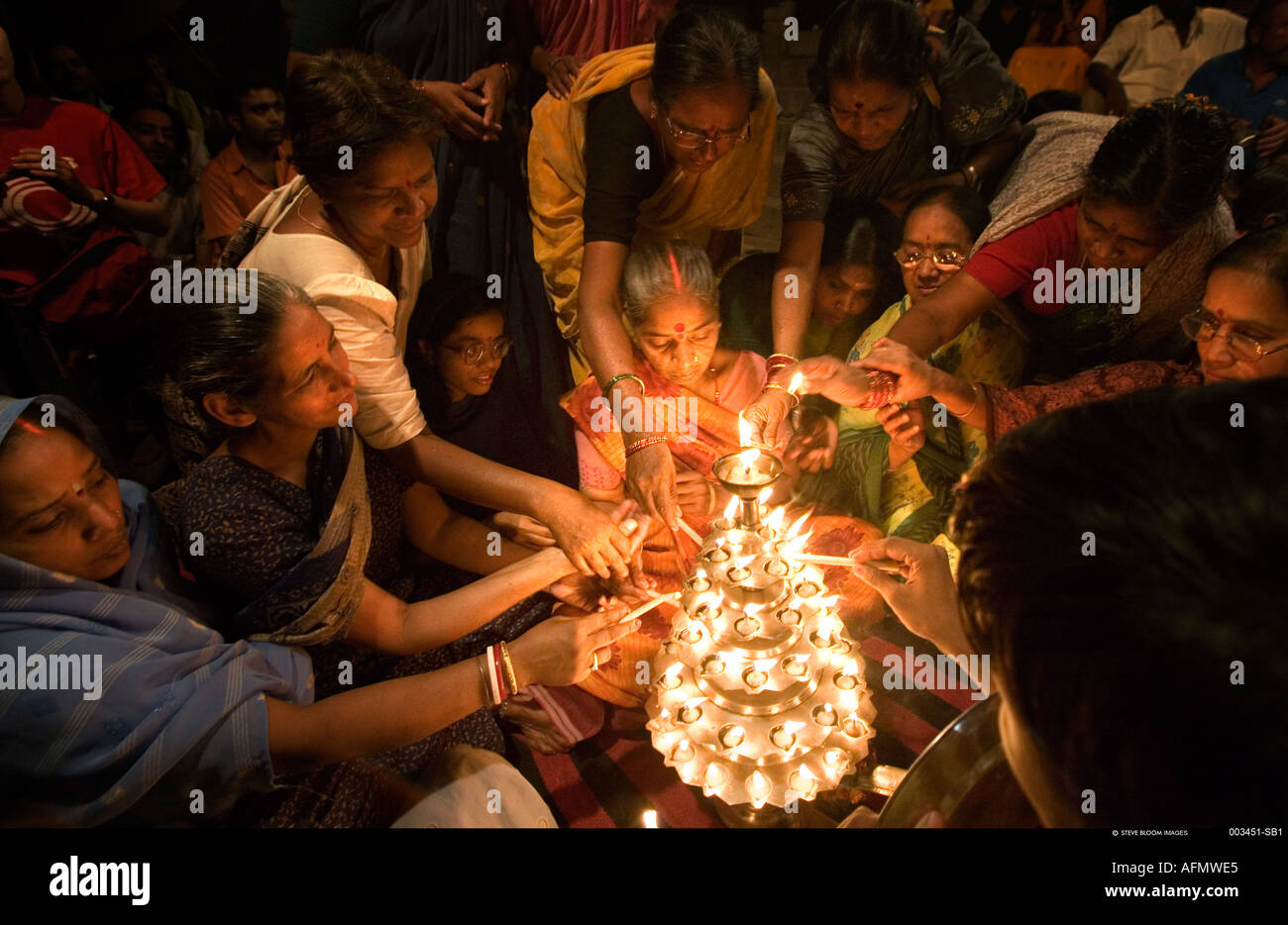 Hindu ceremony at night Varanasi India Stock Photo
