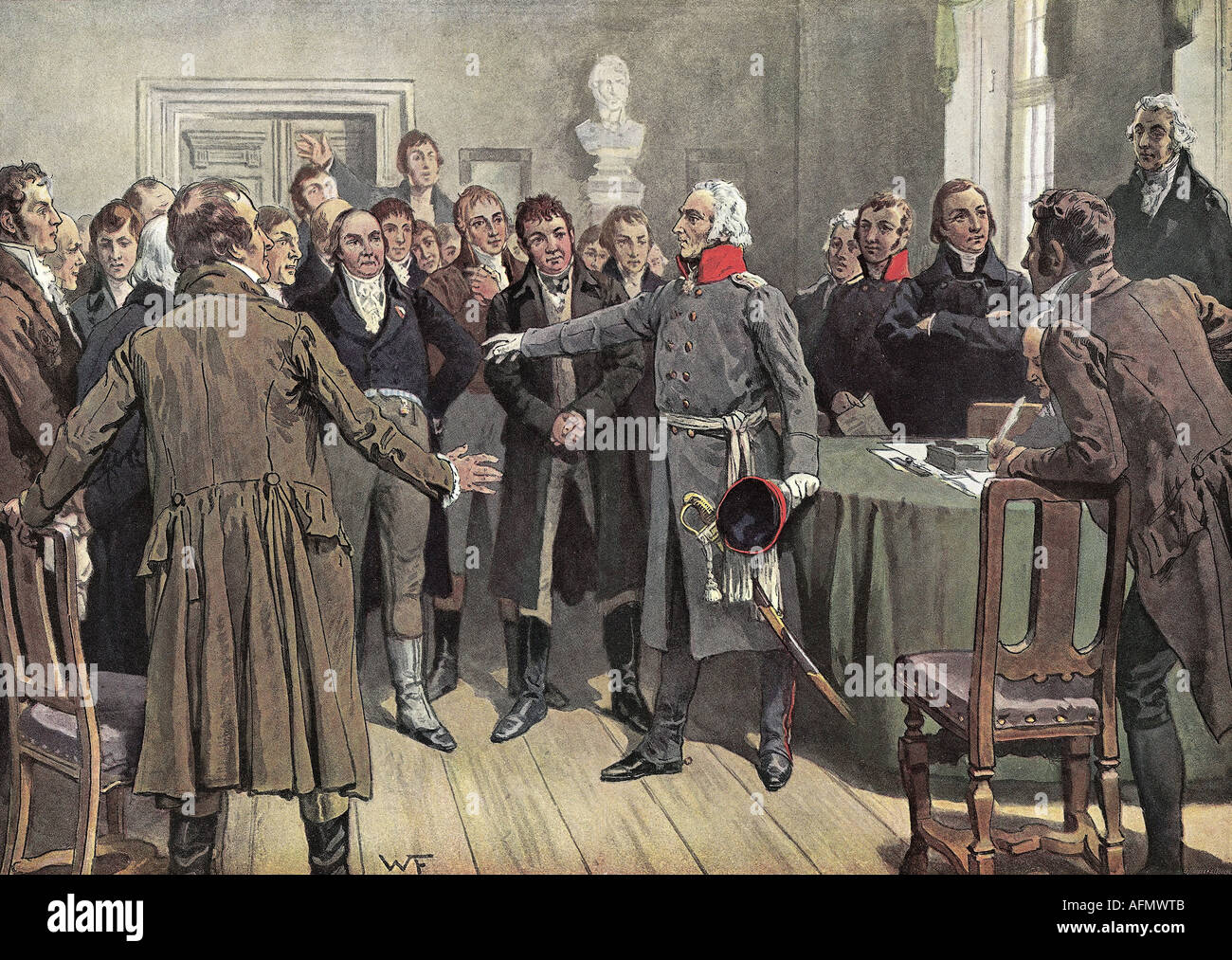 Yorck von Wartenburg, Ludwig Graf, 26.9.1759 - 4.10.1830, Prussian general, von Wartenburg, speech to east Prussian People in Koenigsberg, 5.2.1813, historical picture, art print, from Waldemar Friedrich (1846 - 1910), engraving, after painting from Brausewetter, 19th century, Stock Photo