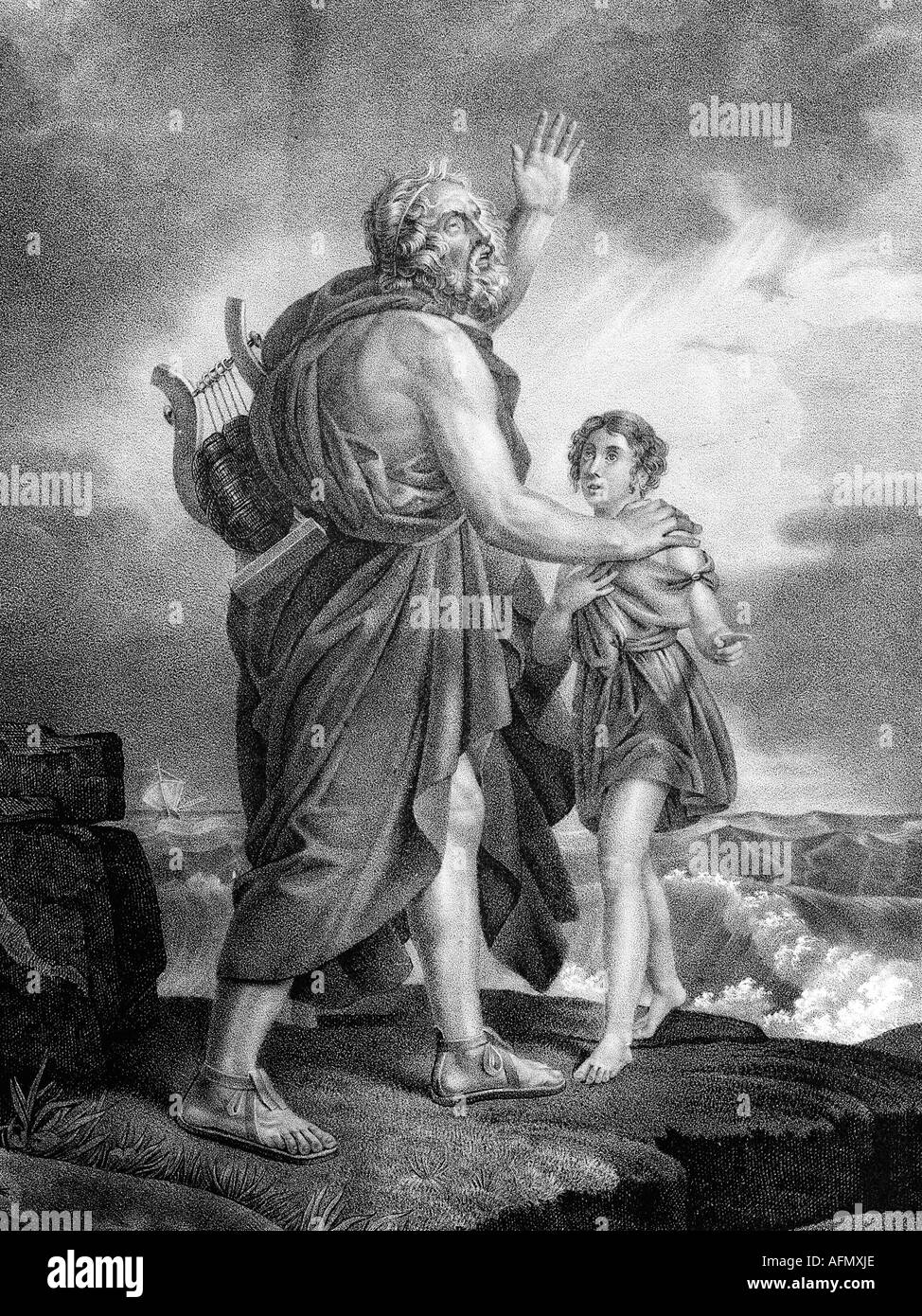 Homer, circa 800 BC, greek author / writer (poet), full length, engraving, 19th century, antiquity, ancient world, literture, blind, Homeros, , Artist's Copyright has not to be cleared Stock Photo