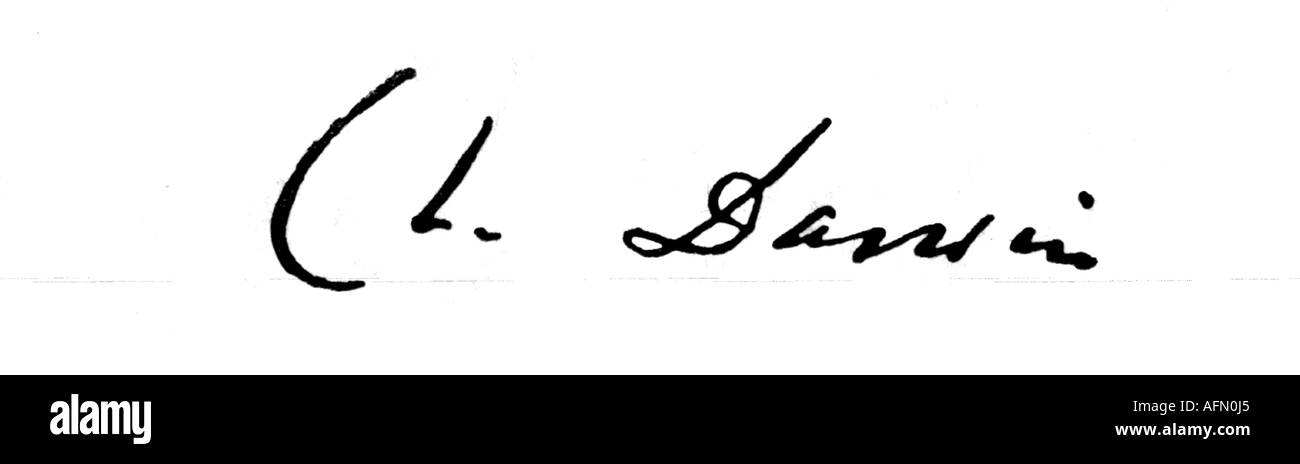 Darwin, Charles Robert, 12.2.1809 - 19.4.1882, British naturalist, his signature, Stock Photo