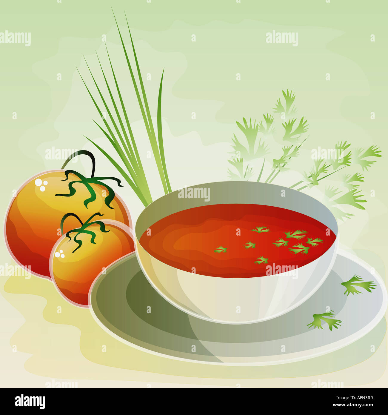 Bowl of tomato soup with tomatoes Stock Photo