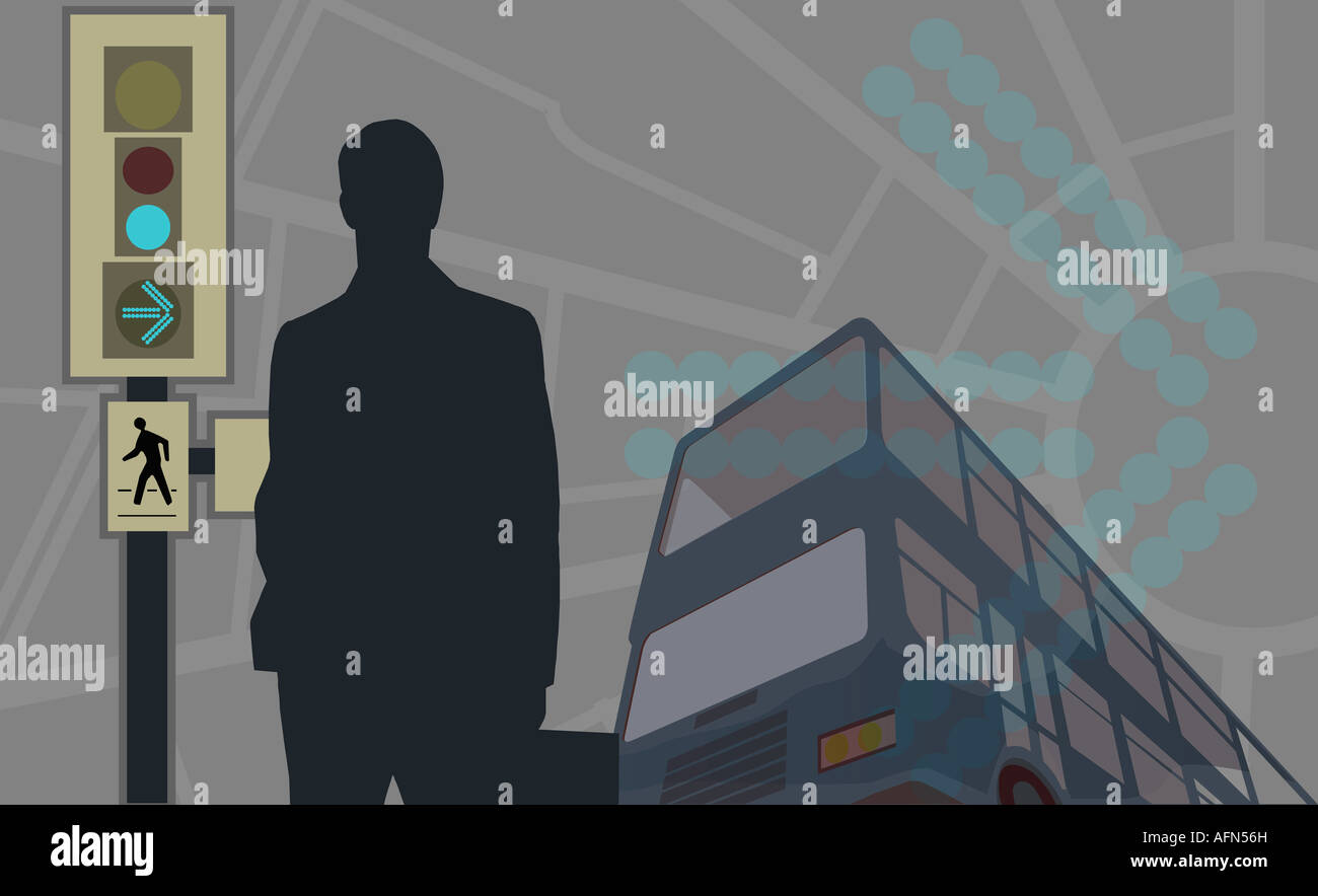 Silhouette of a man standing near a traffic light Stock Photo - Alamy