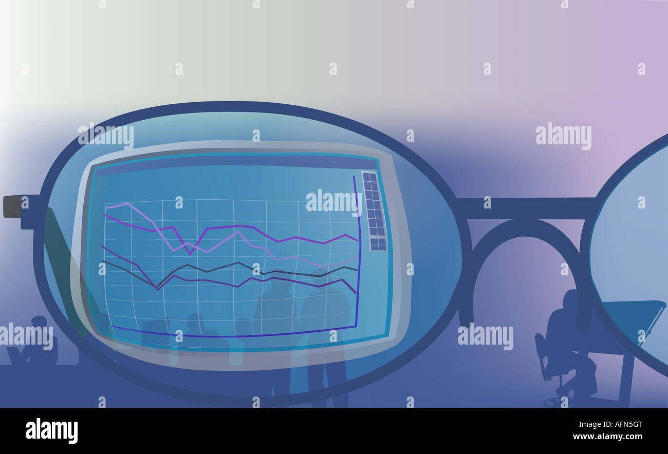 Reflection of a visual screen on eyeglasses Stock Photo Alamy