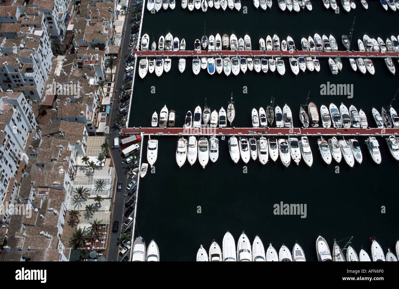 Aerial view of Puerto Banus in Spain with boats Stock Photo