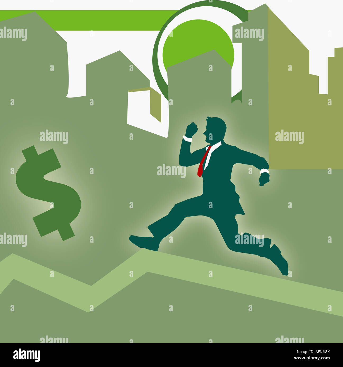 Businessman running towards a dollar sign Stock Photo