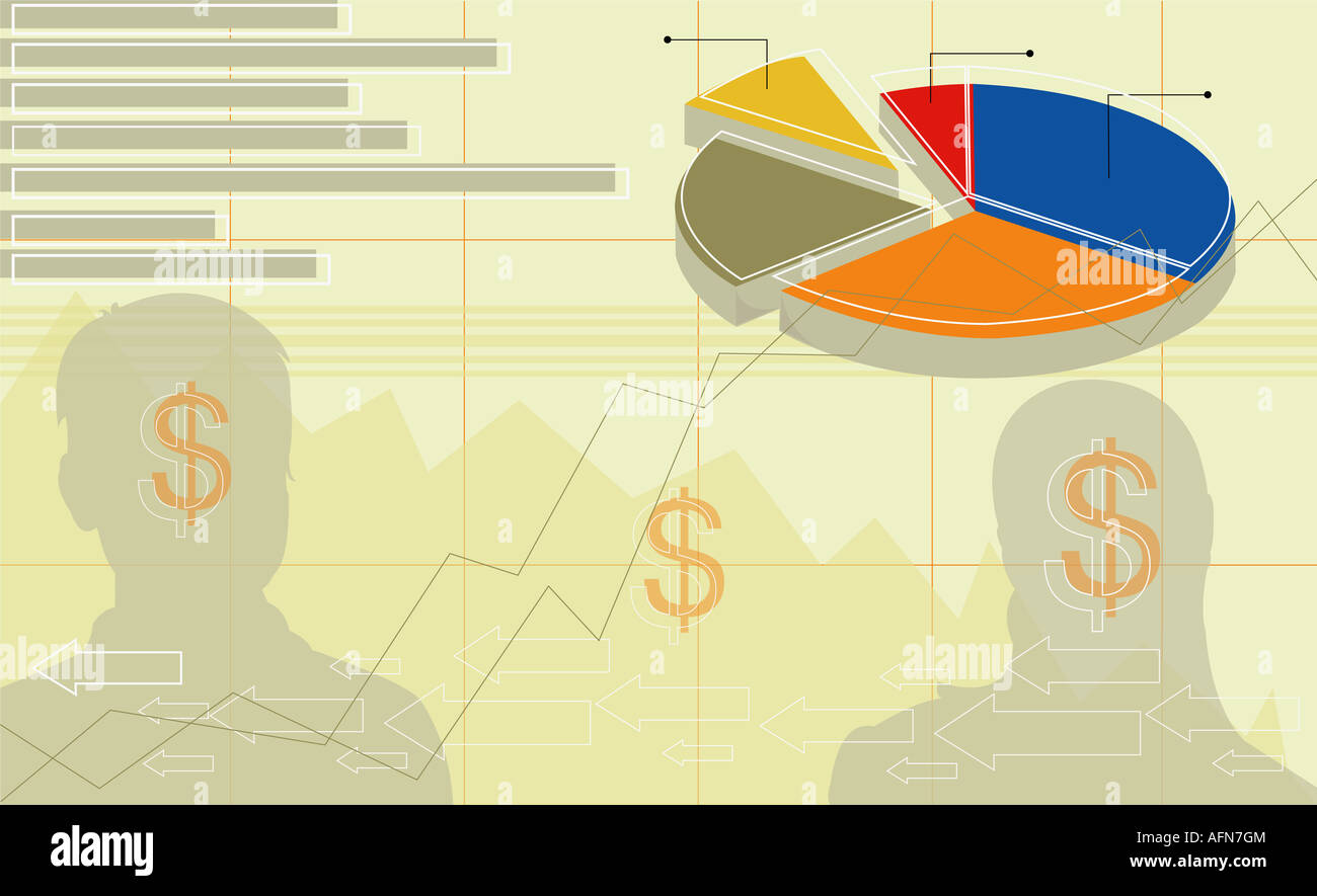 Pie chart and bar graph with dollar signs Stock Photo Alamy