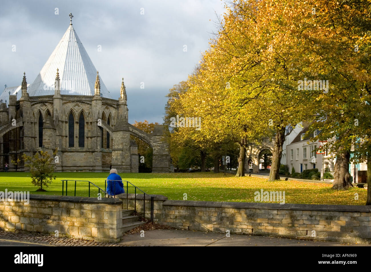 The Lincoln Cathedral Precinct and Chapter House in autumn Stock Photo