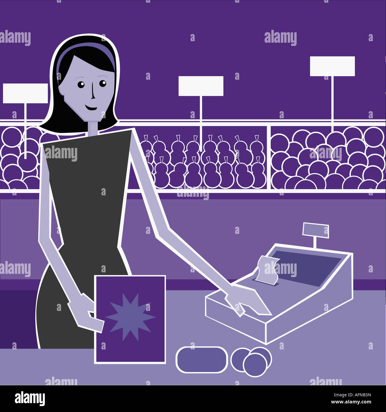 Portrait of a sales clerk using a cash register Stock Photo Alamy