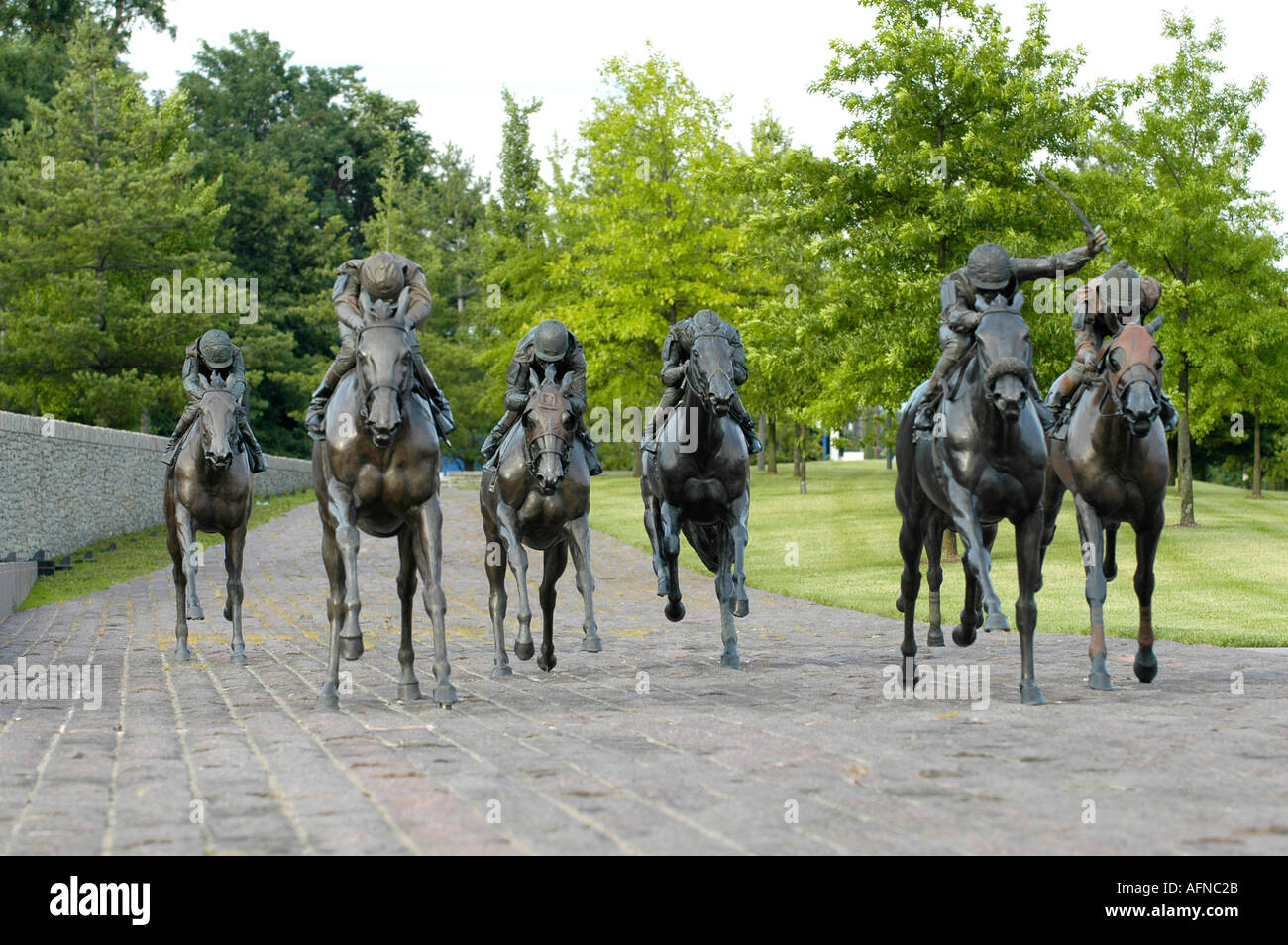 Statues of famous Lexington Kentucky horses are located in the heart of