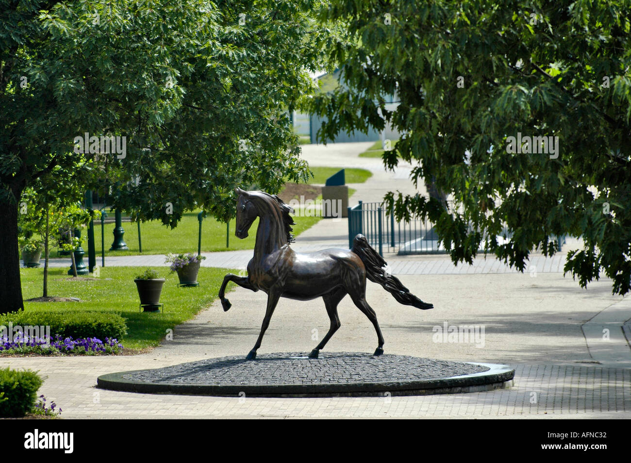 Bronze statues of horses are on the grounds of the Kentucky Horse Park