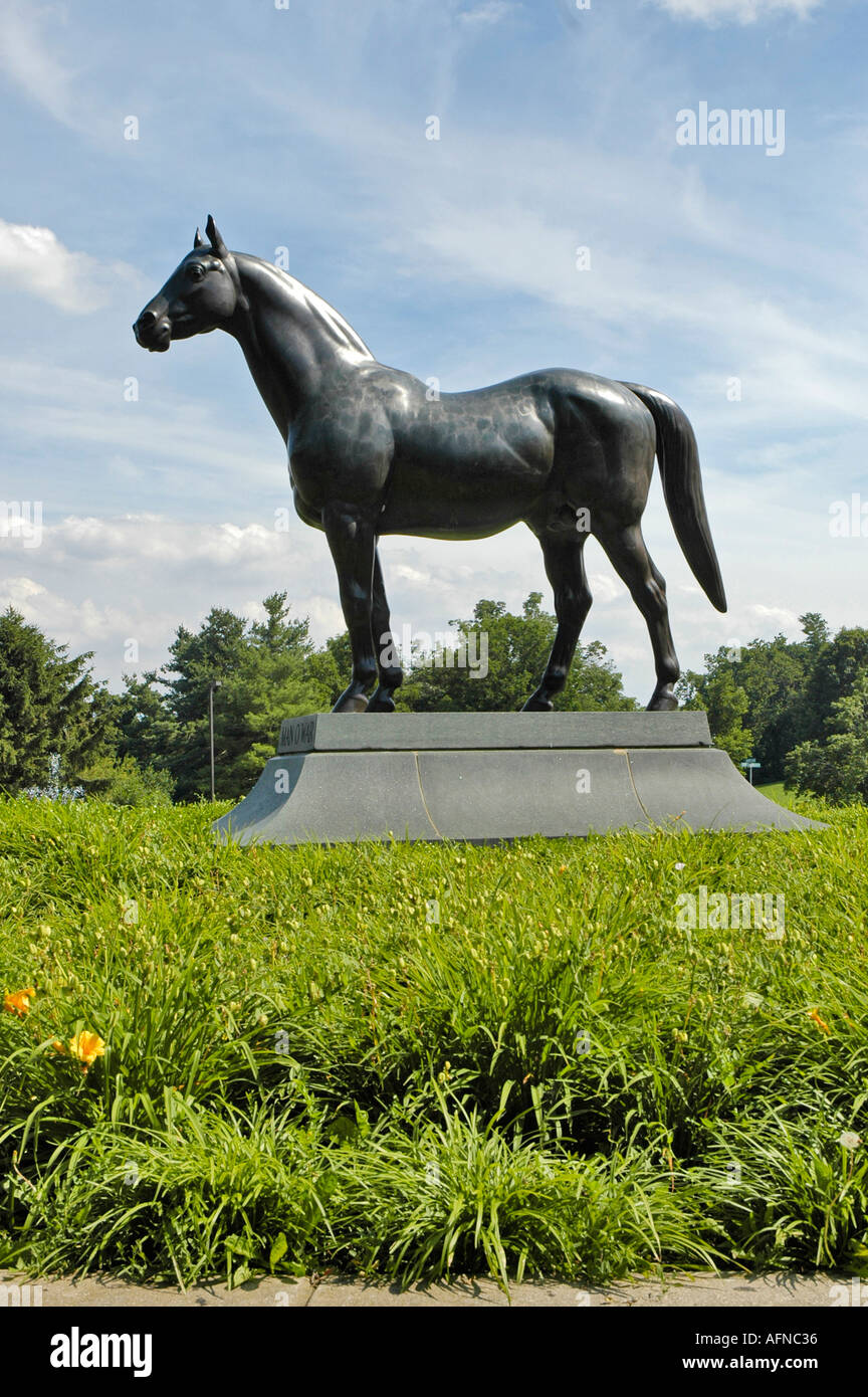 Bronze statue of Man O War is on the grounds of the Kentucky Horse Park Lexington KY the blue grass state Stock Photo