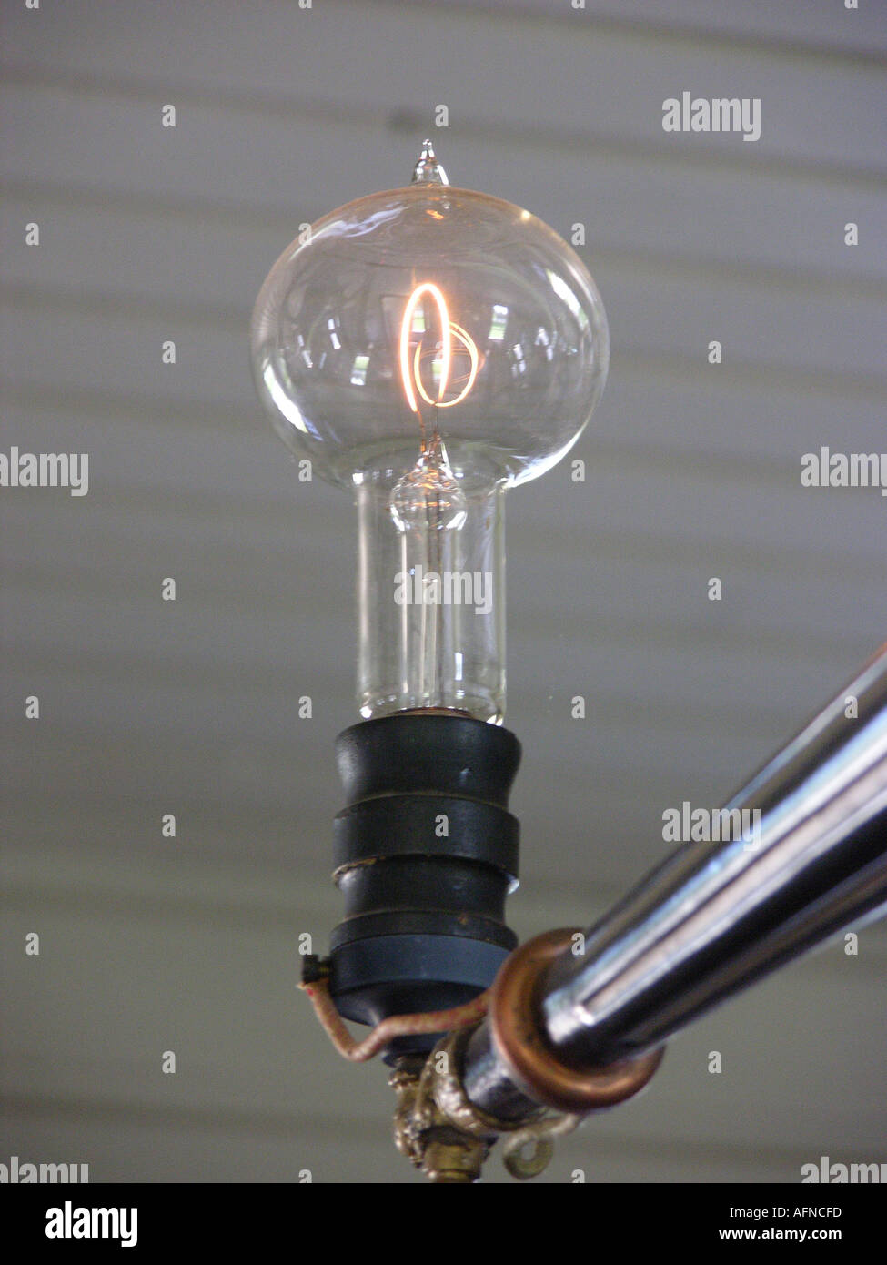 First light bulb at Thomas Alva Edison s Menlo Park Office and Library at Historic Greenfield Village and Henry Ford Museum Stock Photo