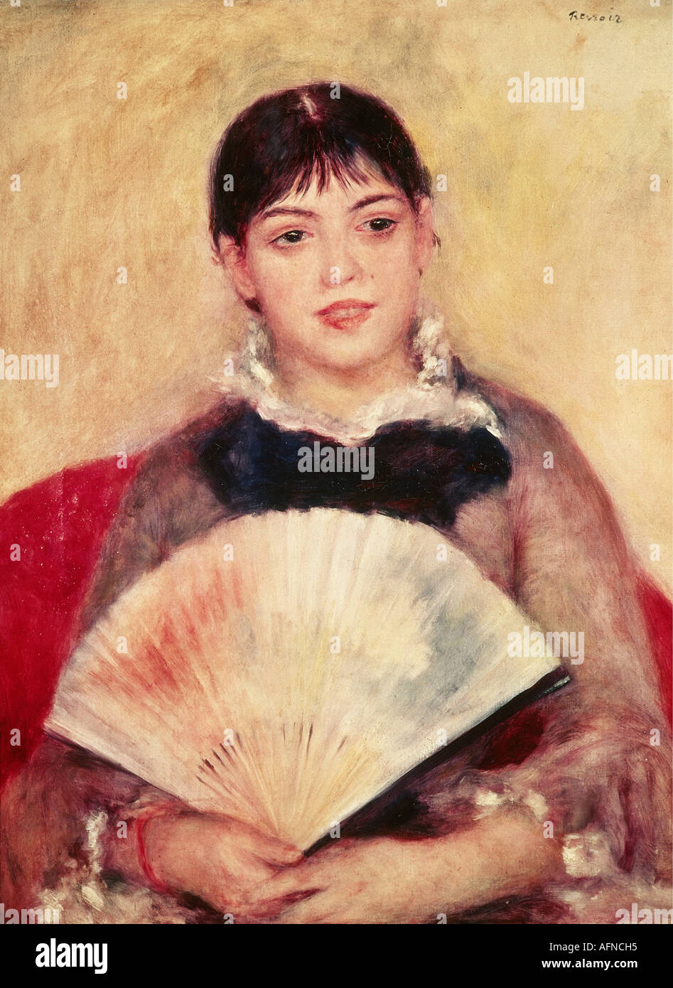 'fine arts, Renoir, Auguste (25.2.1841 - 3.12.1919), painting 'Girl with a fan', 1881, oil on canvas, 65 x 50 cm, Hermitage St Stock Photo