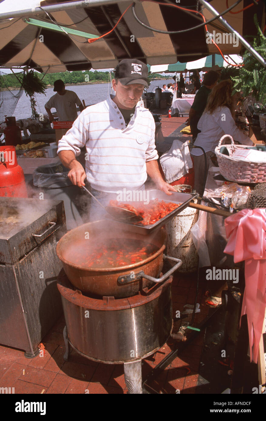 Food preparation at a river front seafood festival in Savannah