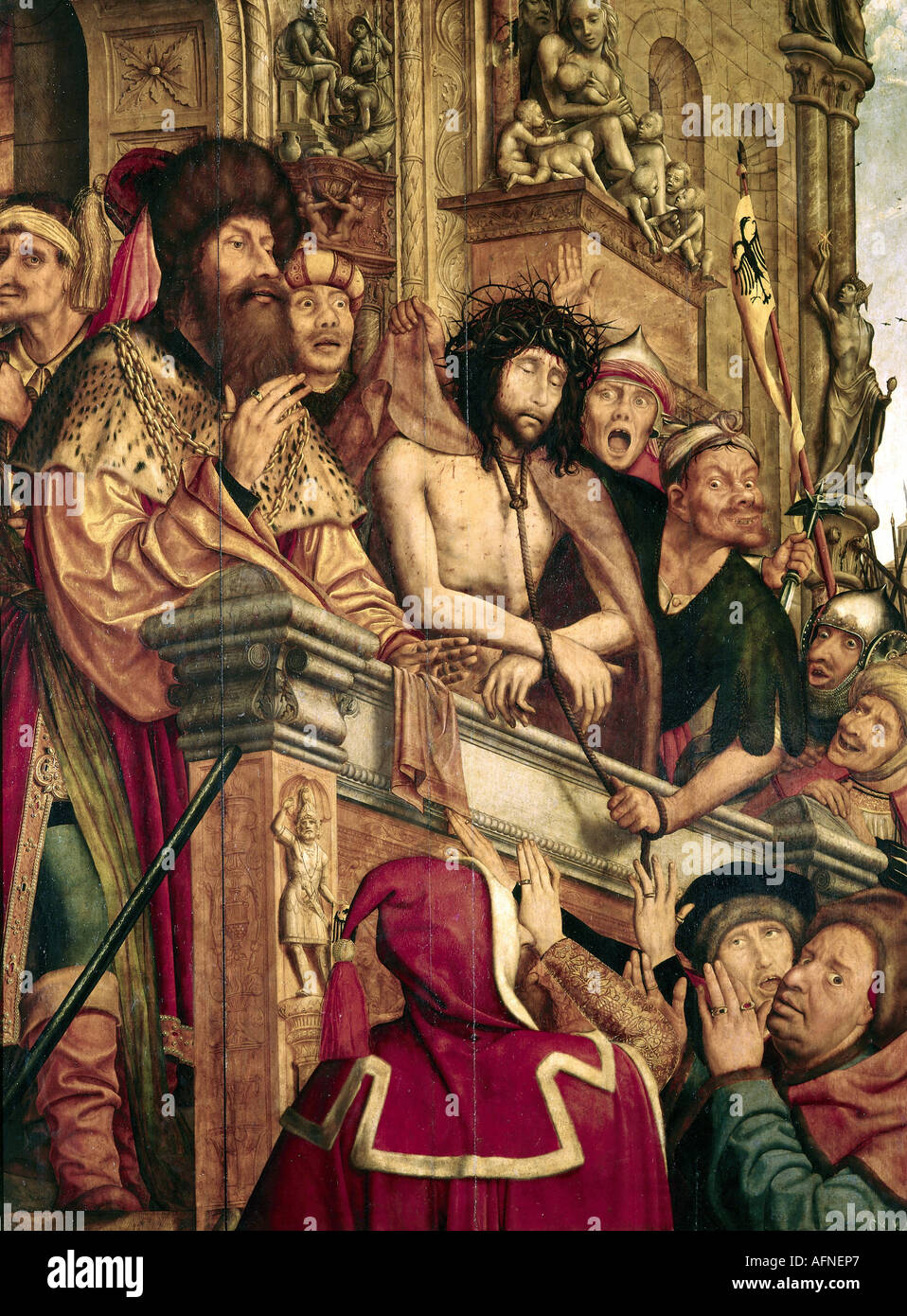 'fine arts, religious art, Jesus Christ, passion, painting, 'Ecce Homo', 1515, by Quentin Massys the Elder, oil on panel, Prad Stock Photo