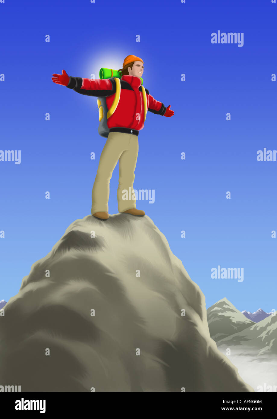 Man standing on a mountain peak Stock Photo - Alamy