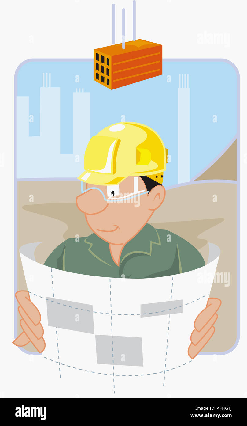 Construction worker holding a blueprint Stock Photo - Alamy