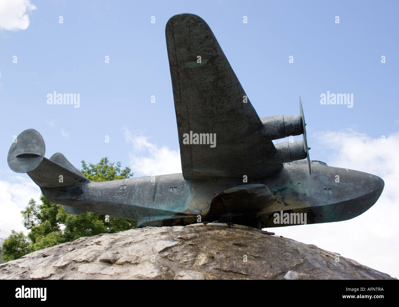 Statue of flying boat on world globe at Foynes flying boat museum