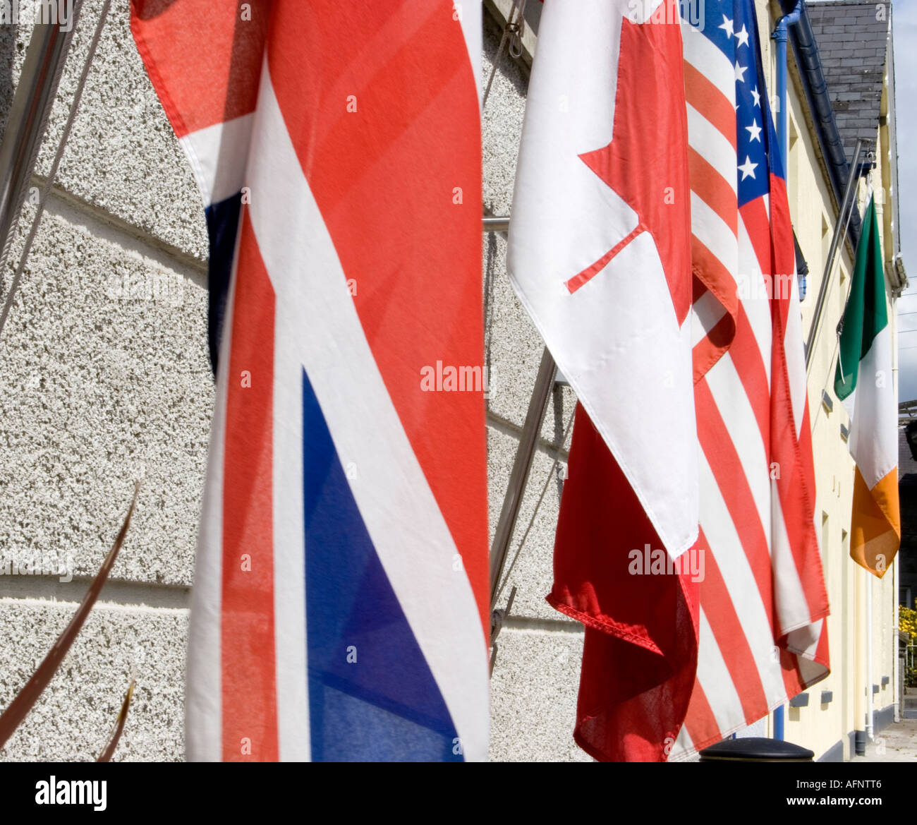 Flags not flying on flag poles Stock Photo
