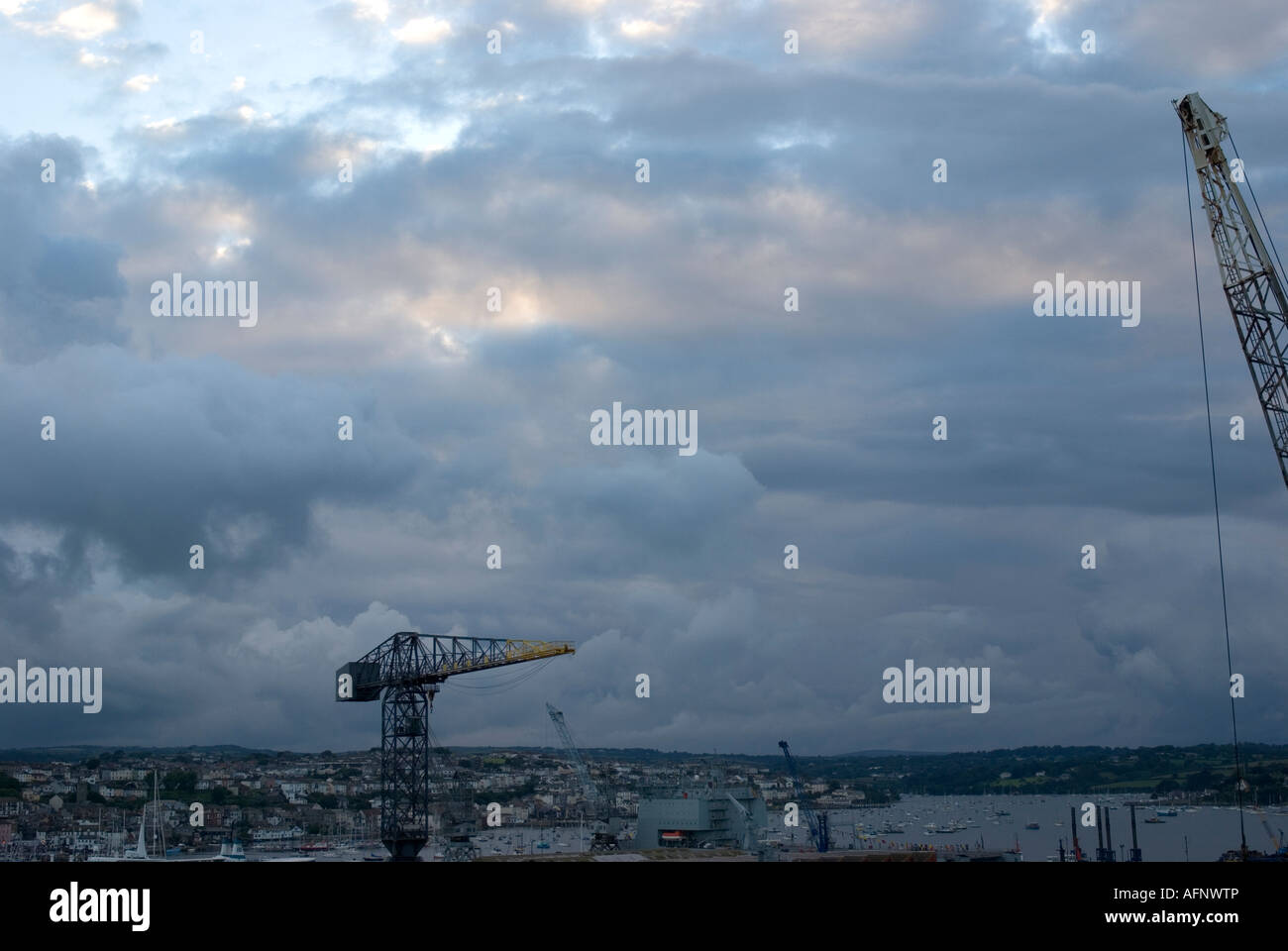 View across Falmouth from above the docks. Stock Photo