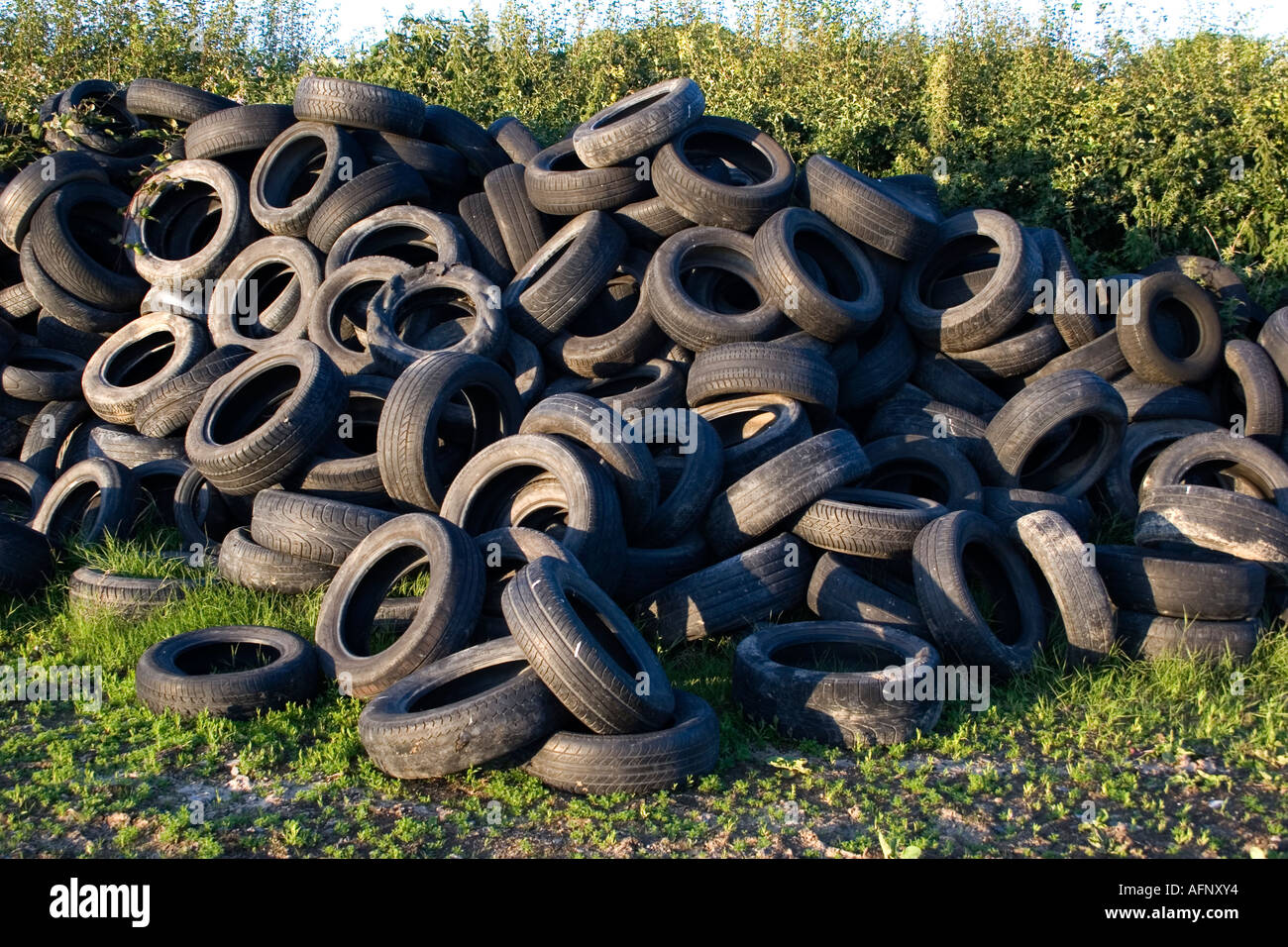 Worn rubber car automobile tires in a pile, Ireland Stock Photo Alamy