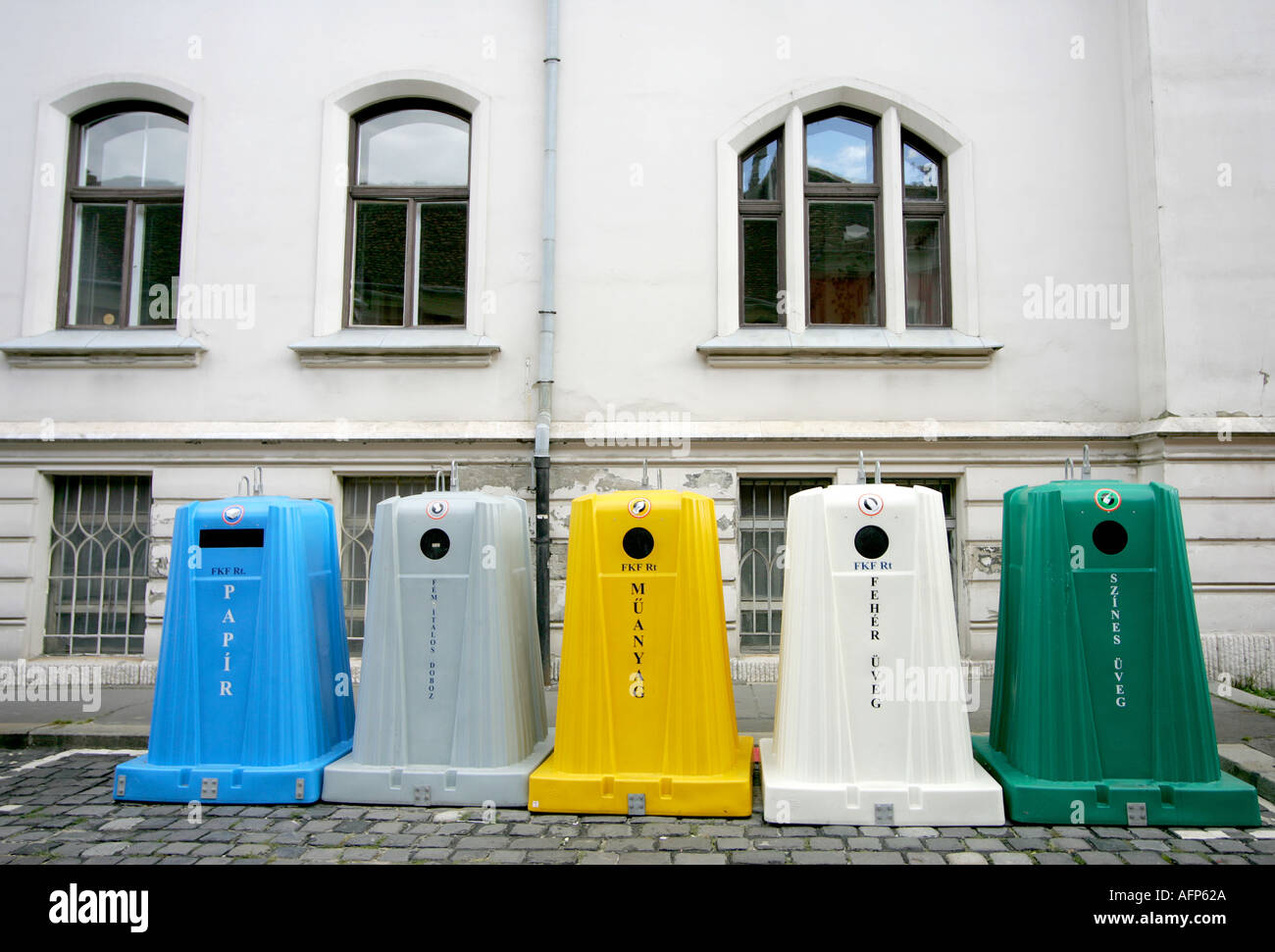Multicolored recycling bins Stock Photo