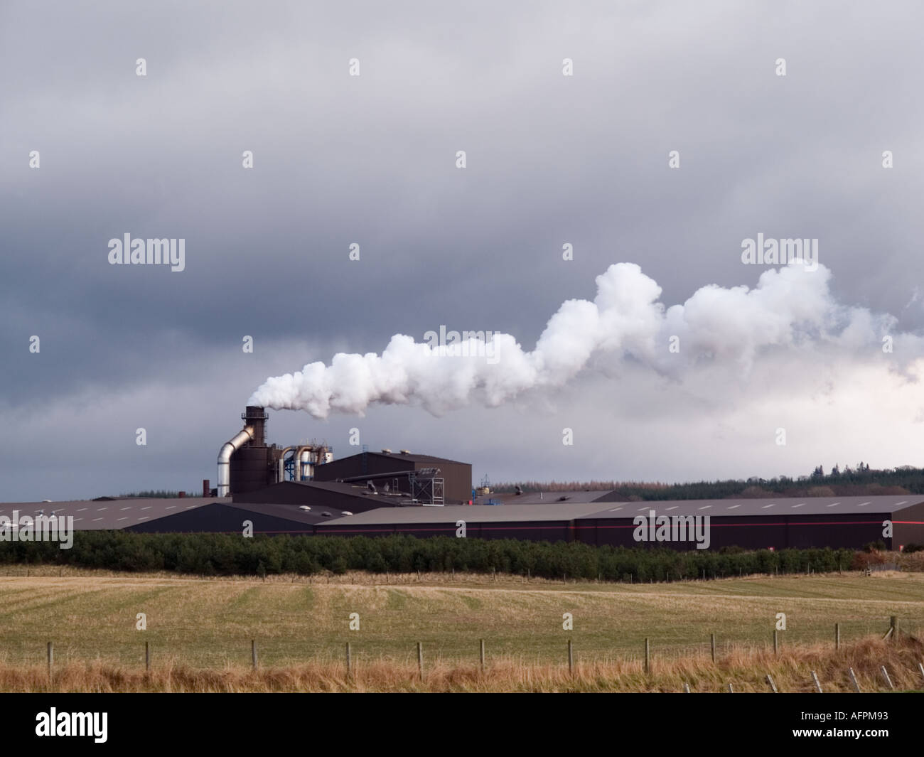 AIR POLLUTION from a FACTORY CHIMNEY Newton Highland Scotland UK Stock