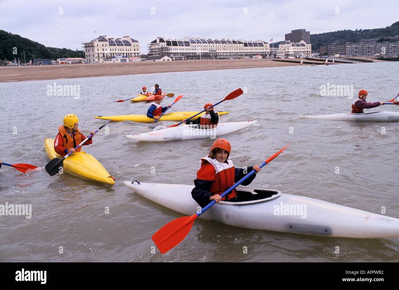 Canoeing Dover school children doing outward bound activity, training