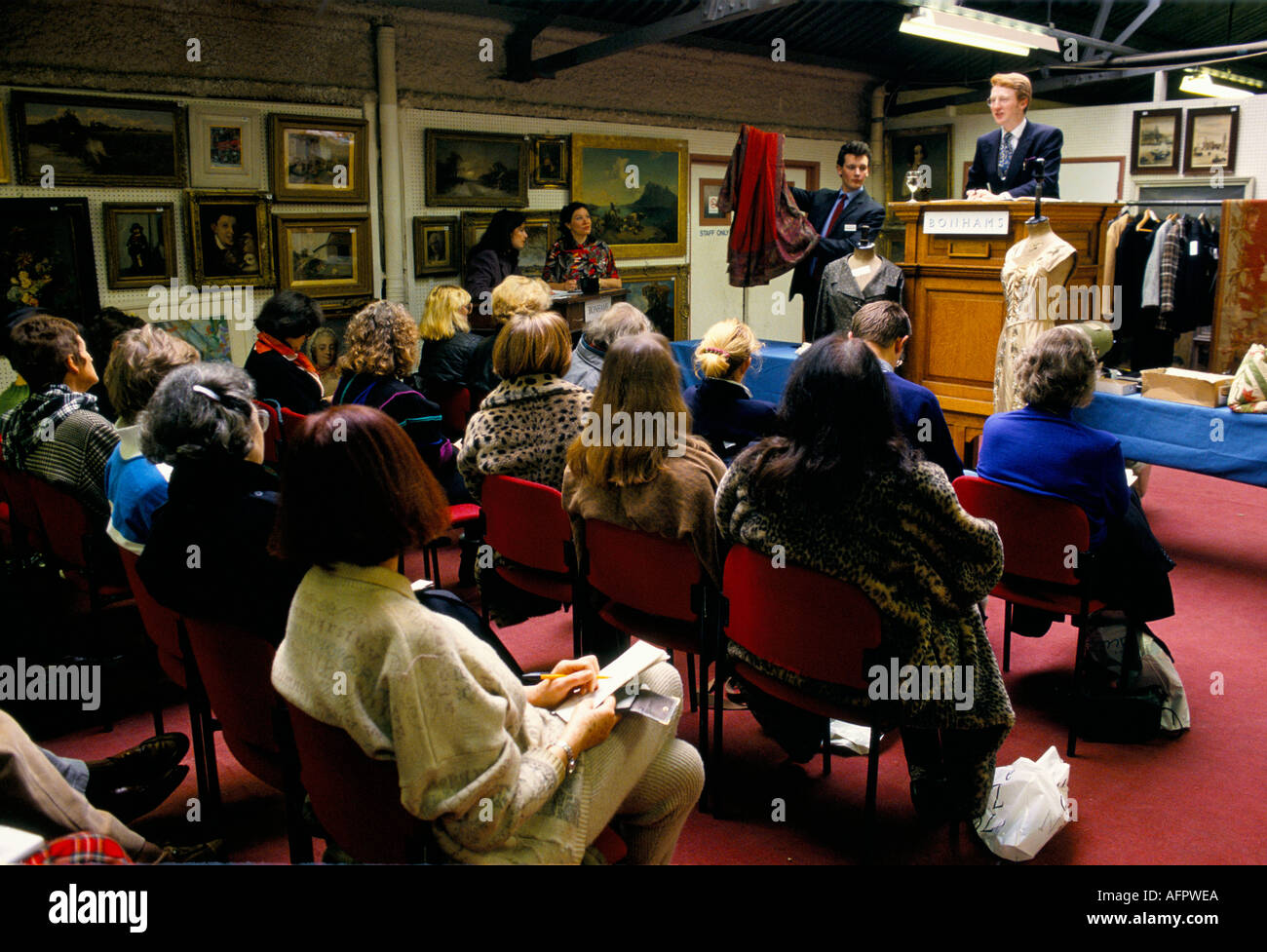 Auction Bonhams Lots Road London 1990s UK. Vintage clothes fabrics sale