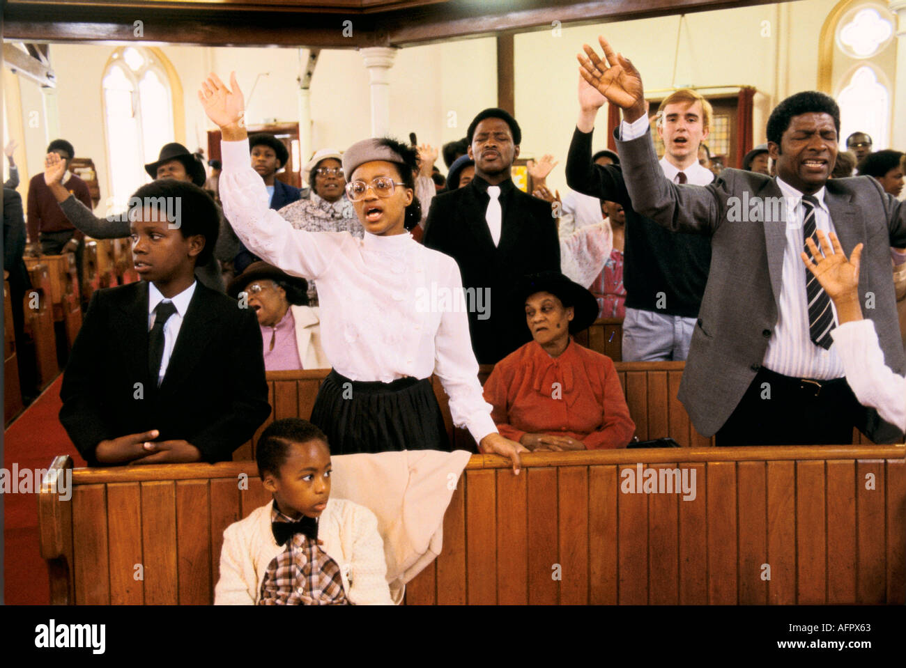 Pentecostal church service in Brixton 1990s UK multiethnic Sunday worship south London 90s England HOMER SYKES Stock Photo