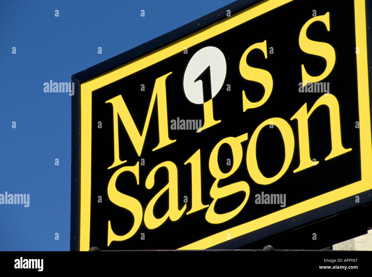 London theatre Neon sign advertising the 'Miss Saigon'. The West End. 1990s UK HOMER SYKES Stock Photo