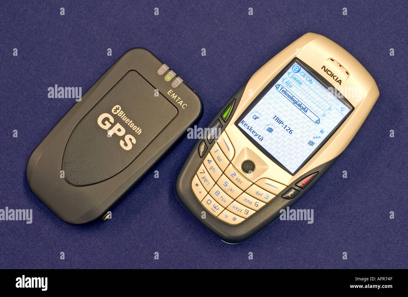 Nokia 6600 mobile phone and Emtac Bluetooth GPS receiver , Finland Stock  Photo - Alamy