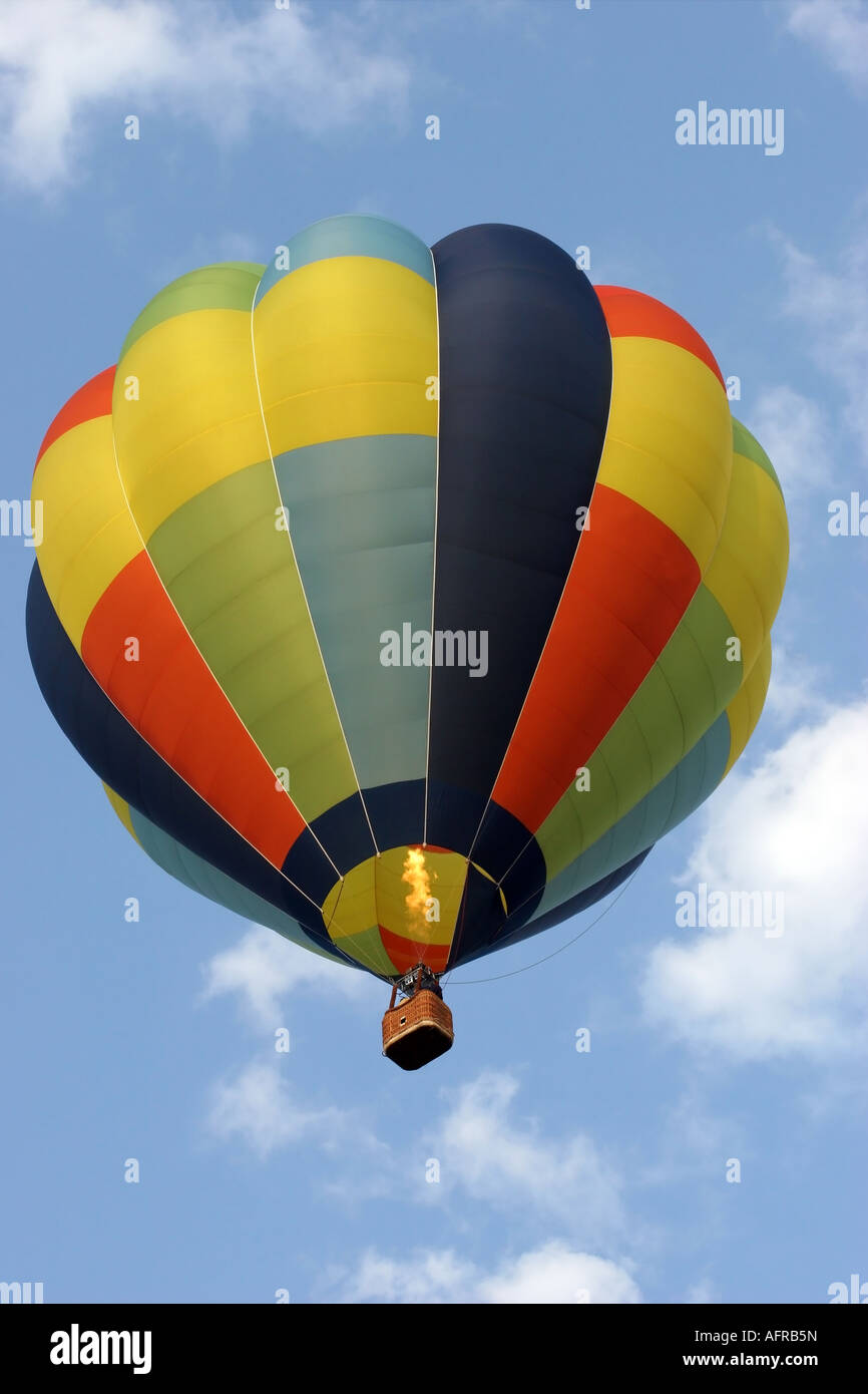 Colourful Hot Air Balloon with Burner Flame Stock Photo - Alamy