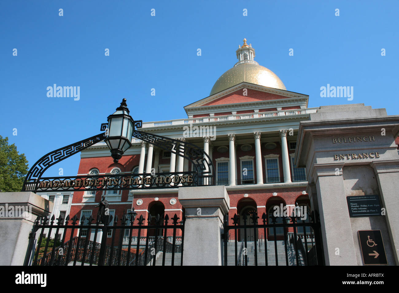 Main entrance to the Massachusetts State House, Boston. Stock Photo