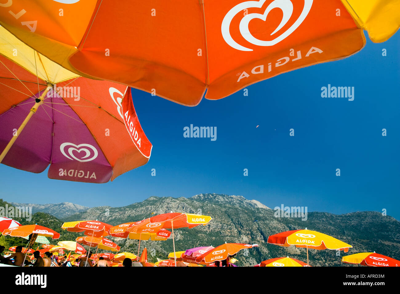 Parasols Olu deniz Turkey Stock Photo