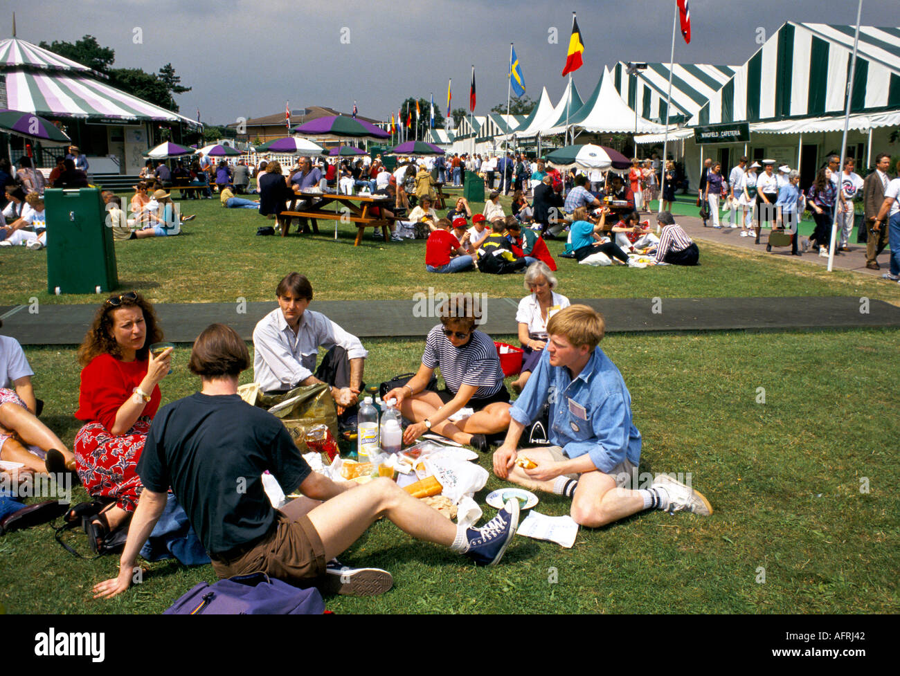 Picnic lunch Wimbledon tennis fans take a break Hednman Hill London