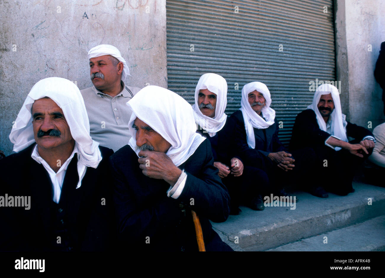 Syrian Druze, Mas'ade, Golan Heights Israel 1980s elders in a village. y 1982  1980s HOMER SYKES Stock Photo