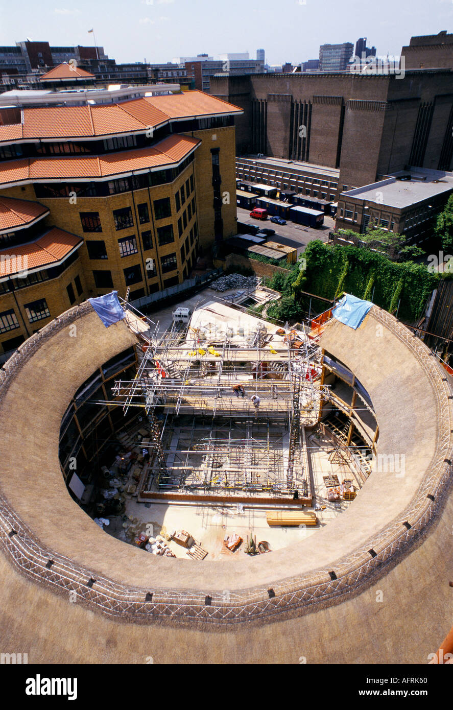 Globe Theatre 1990s London UK under construction 90s Shakespeare's new globe theatre theater England 1997 HOMER SYKES Stock Photo