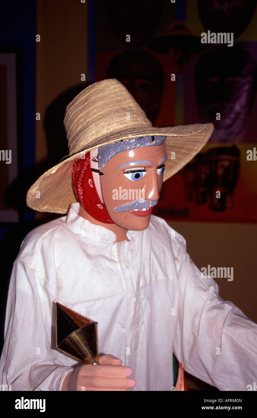 Figure wearing Spanish conquistador mask in the National Museum, Managua, Nicaragua. Stock Photo