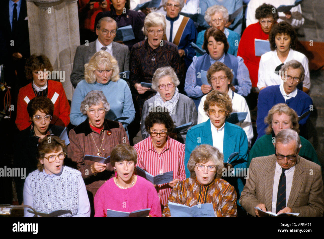 Church congregation, BBC One TV crew, outside broadcast Song of Praise ...