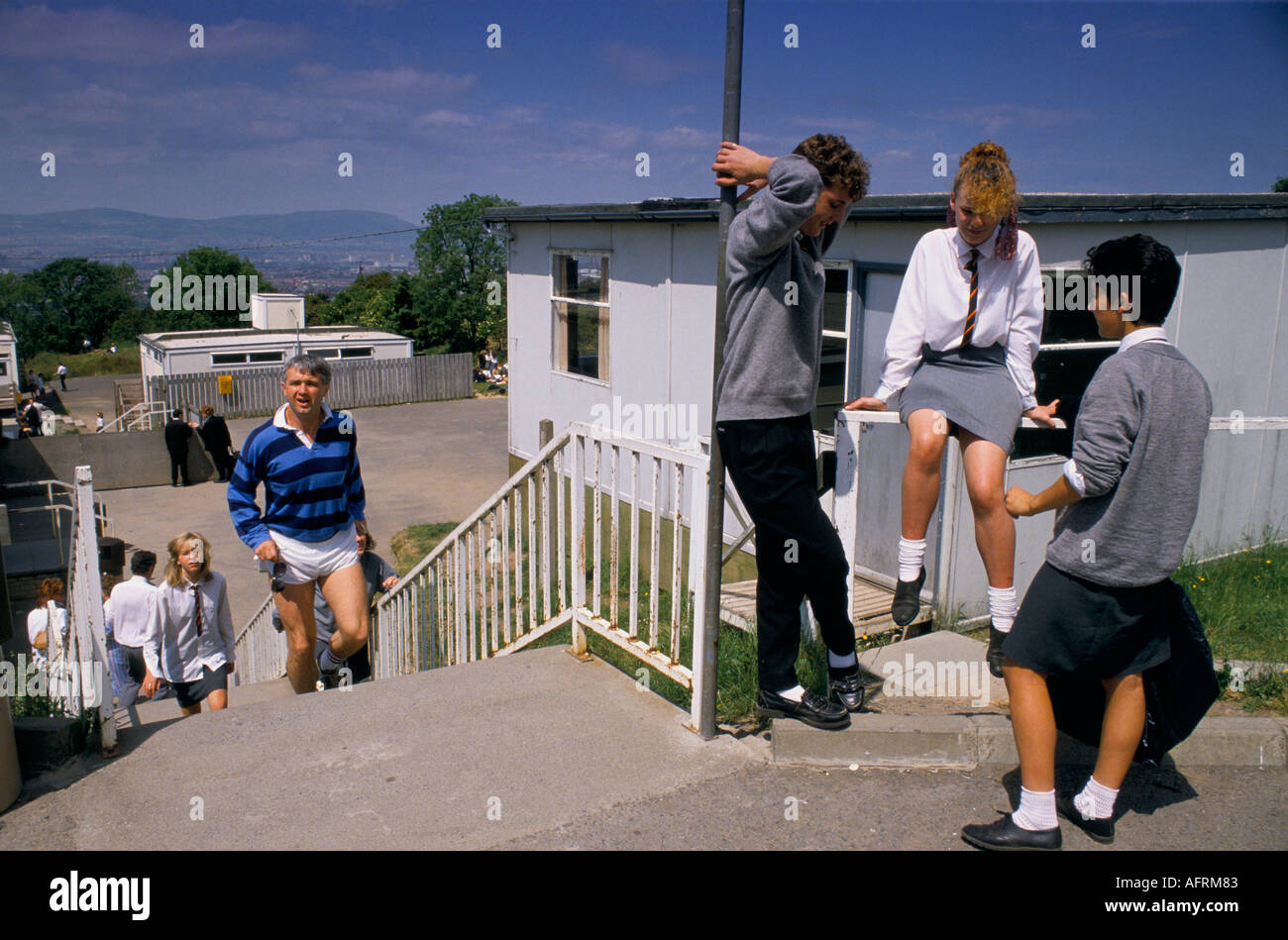 Lagan College, integrated secondary school Belfast, Northern Ireland. Catholic & Protestant students are taught together 1990s End of school day Stock Photo