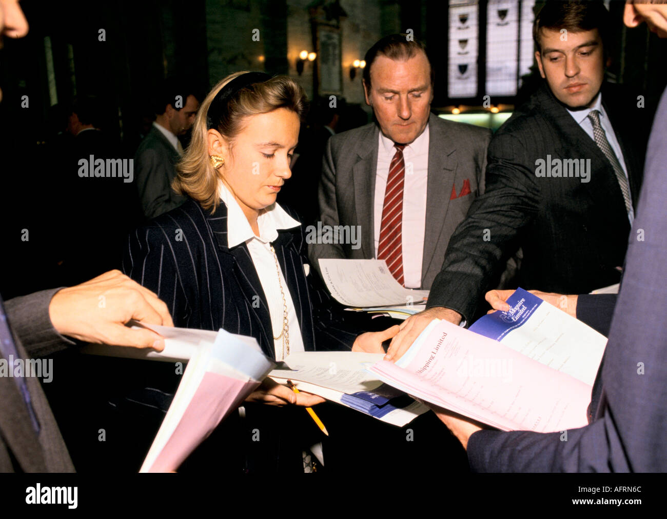 Baltic Exchange City of London. Monday morning weekly shipping brokers meeting to exchange information 1990s Circa 1995 UK HOMER SYKES Stock Photo