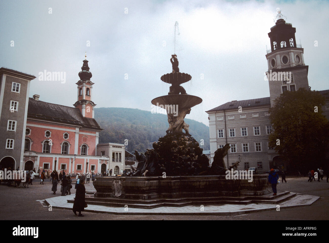 Mozartplatz or Mozart Square. Salzburg, Austria. The Residence Fountain