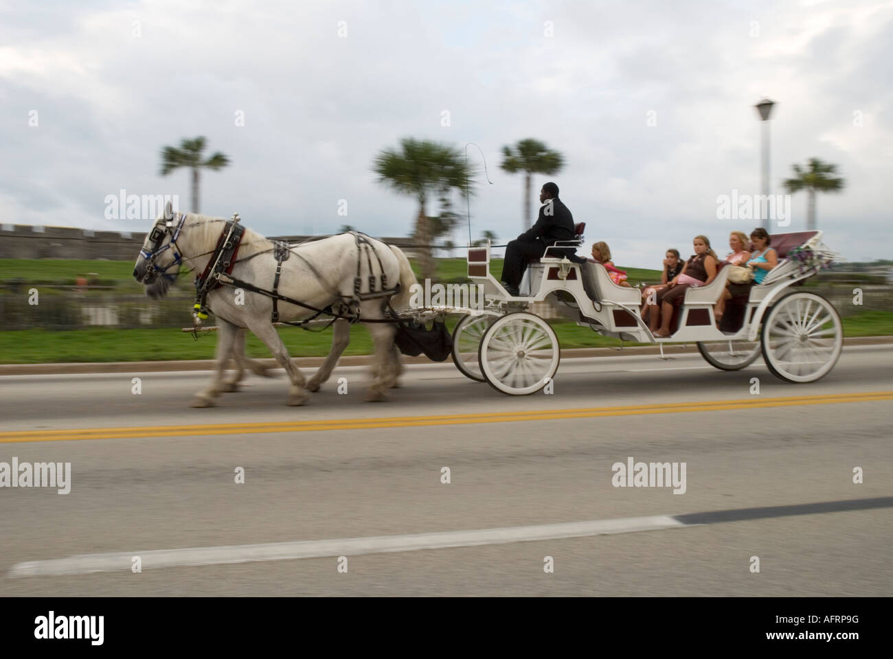 carriage ride at twilight past the old fort Castillo de San Marcos St