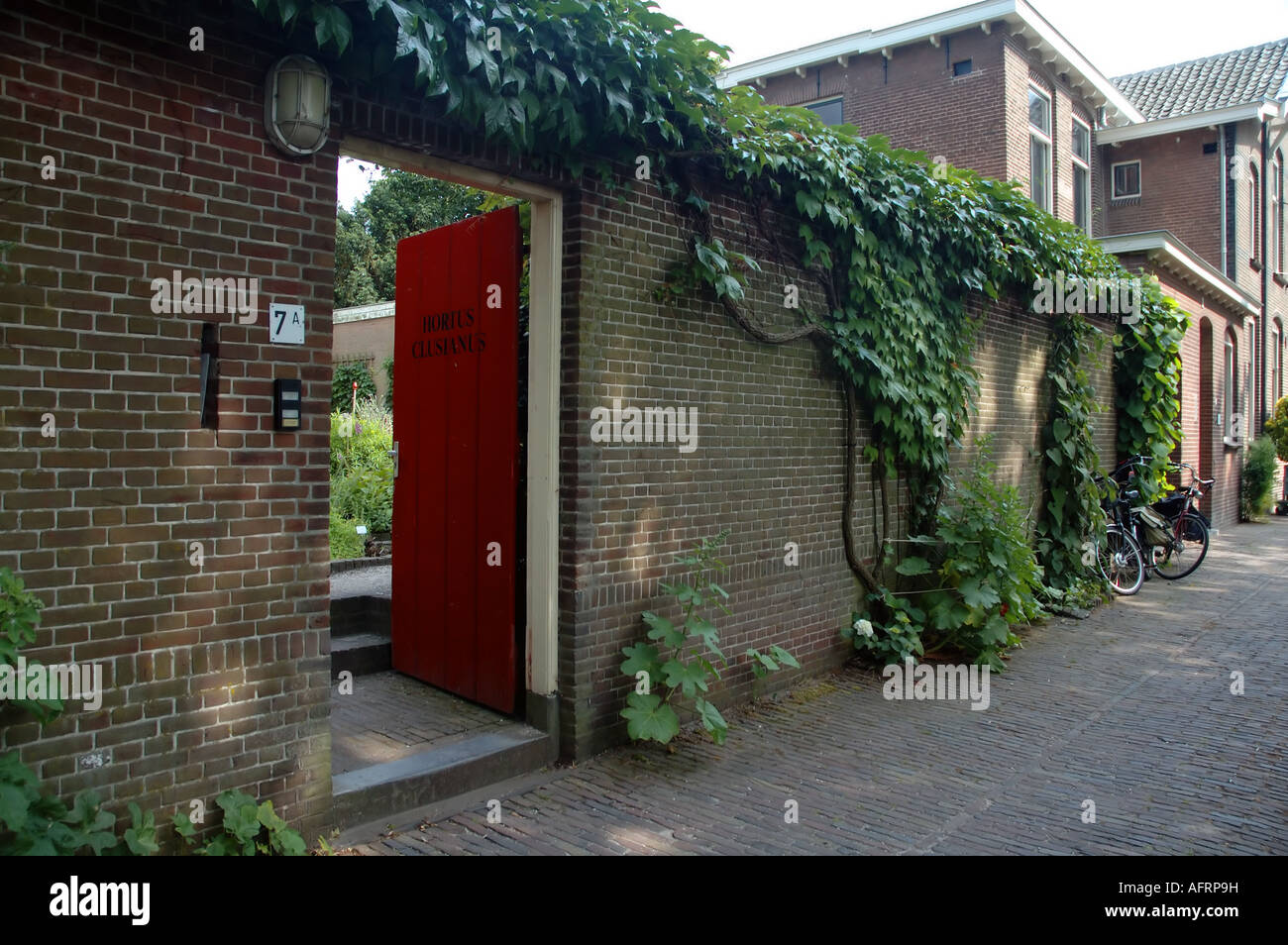 Doorway to the Hortus Clusianus, a recreation of one of the world's first scientific botanical gardens, Leiden, The Netherlands Stock Photo